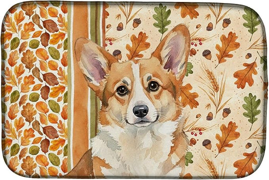 Caroline's Treasures Corgi Heirloom Fall Dish Drying Mat Absorbent Dish Drying Mat Pad for Kitchen Counter Dish Drainer Mat for Countertop, 14 x 21", Multicolor