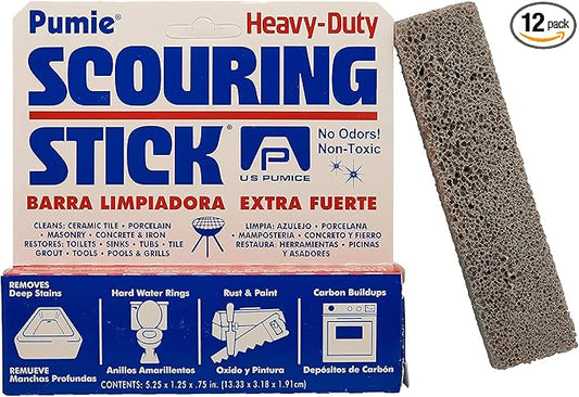 PUMIE Pumice Scouring Stick for Cleaning Toilet Rings Stain & Hard Water Rings, Tough Bathroom, Pools & Tubs, Extra Strong Heavy Duty Pumice Stone for Toilet Cleaning, Rust, Grills & Ovens- Pack of 12