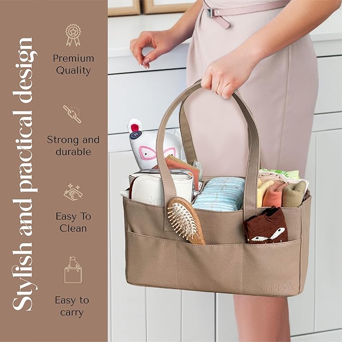 Uniklook Baby Diaper Caddy - Faux Leather -Nursery Storage Bin and Car Organizer for Diapers and Baby Wipes Stylish Nursery Storage Basket