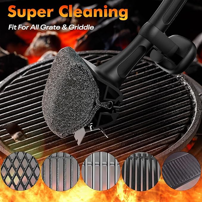 BBQ Grill Brush Bristle Free - Grill Cleaner Brush with Replaceable Heads for Cast Iron/Stainless Steel Porcelain/Gas/Charcoal Grates, Safe Grill Brush for Outdoor Grill, Grill Scraper Cleaning Brush