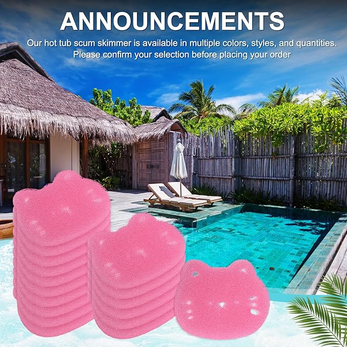 M METERXITY 40-Pack Hot Tub Scum Absorber, 9x12 Cm/3.5x4.7 Inch Sponge Kitten Pattern Scum Balls for Spa, Bathtub and Swimming Pool to Soak Up Oils Bathtub Accessories [Pink]