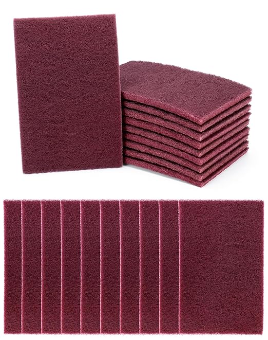 QWORK Scuff Pad Cleaning Pads - 20 Pack, 6" x 9", 7447 Polishing Pads, Aluminum Oxide Hand Pads, Fine Grade, for Automotive Surface Cleaning, Paint Primer, Maroon