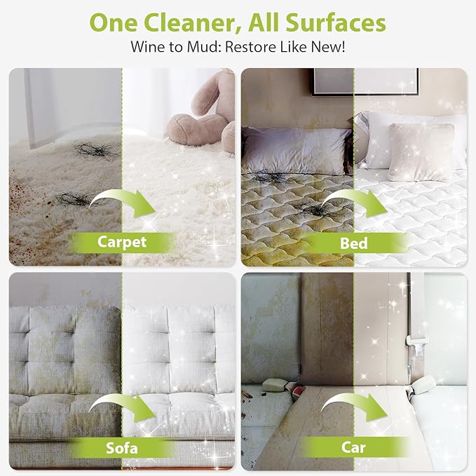 Upholstery Carpet Cleaner, MUJERBAY 15Kpa Portable Spot and Stain Cleaner Shampooer, Easy Move with Handle, 1.5-inch Deep Cleaning Machine for Couch, Stairs, Car and Pet Messes.