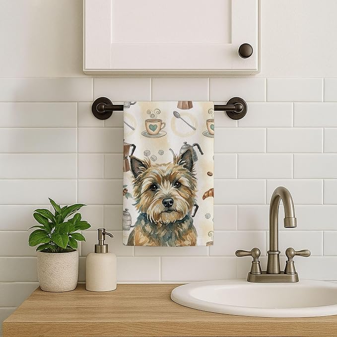 Caroline's Treasures Cairn Terrier Coffee Bar Kitchen Towel Velour Plush Front and Cotton Loop Back Machine Washable