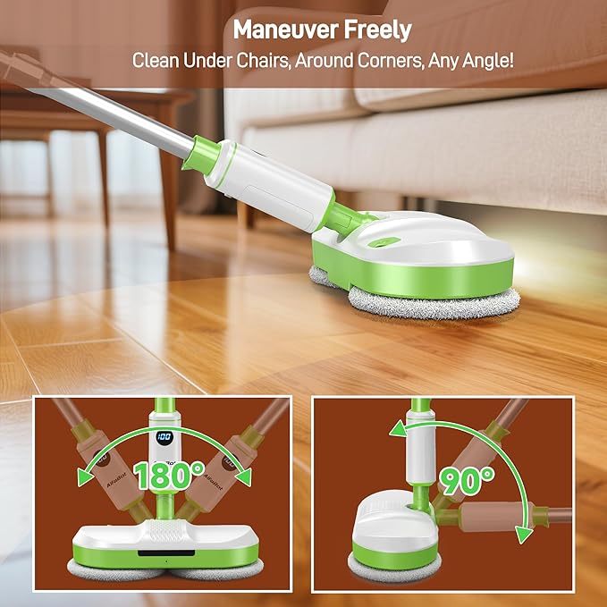 AlfaBot Cordless Electric Mop, Electric Mop Floor Cleaner with LED Headlight & Water Sprayer, Up to 60 Mins, Self-Propelled with Big Water Tank for Multi-Surface