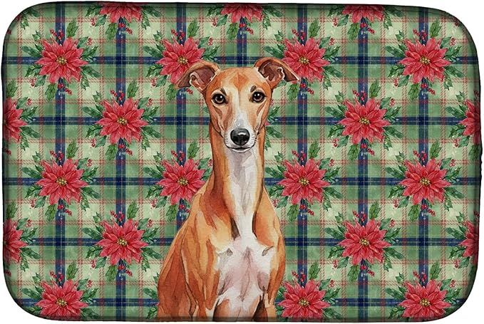 Caroline's Treasures Red Whippet Christmas PoinsettIas Dish Drying Mat Absorbent Dish Drying Mat Pad for Kitchen Counter Dish Drainer Mat for Countertop, 14 x 21", Multicolor