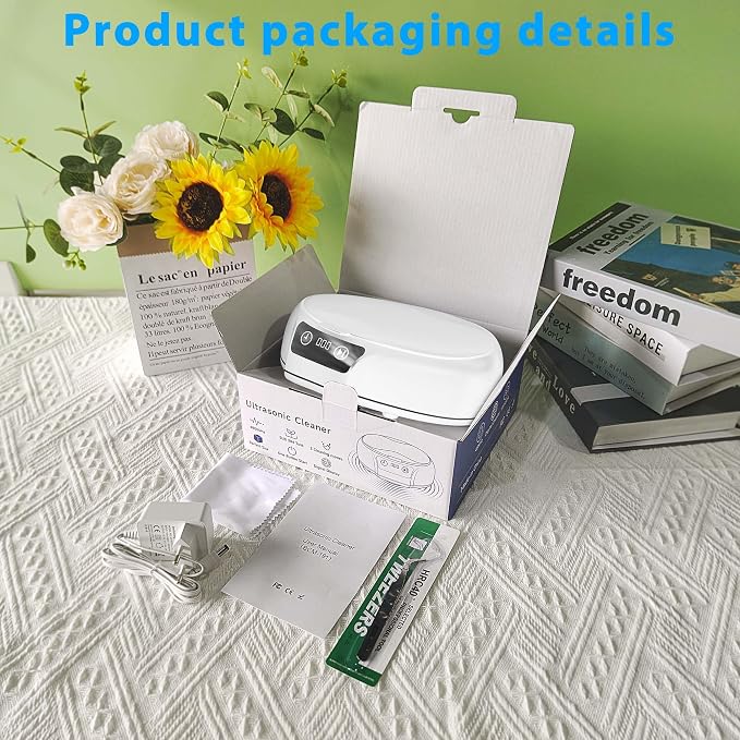 Ultrasonic Retainer Cleaner Machine,48 kHz Ultrasonic Cleaner,700ML Portable Ultrasonic Cleaner for Braces, Mouth Guards, Aligner, Toothbrush, Glasses, Jewelry(White)