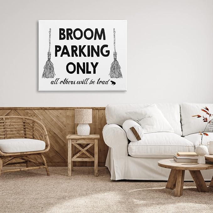 Stupell Industries Broom Parking Witty Halloween Witch Phrase Typography, Design by Lettered and Lined, 36 x 48, Gallery Wrapped Canvas | Stupell Industries | 48 x 36 Inches, Easy to Hang and Sturdy, Made in USA, by Lettered and Lined