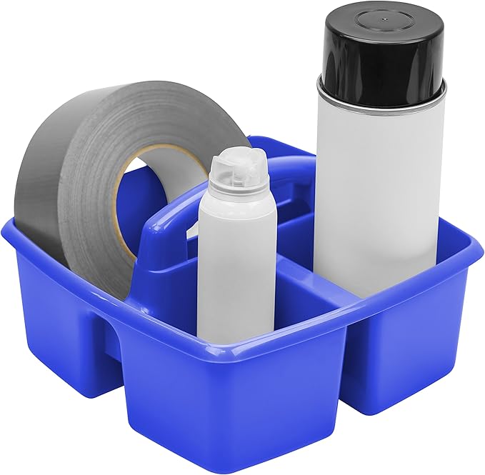Storex 3-Compartment Small Caddy – Multipurpose Classroom Organizer with Handle, Blue, 5-Pack (00947E06C)