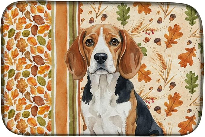 Caroline's Treasures Beagle Heirloom Fall Dish Drying Mat Absorbent Dish Drying Mat Pad for Kitchen Counter Dish Drainer Mat for Countertop, 14 x 21", Multicolor