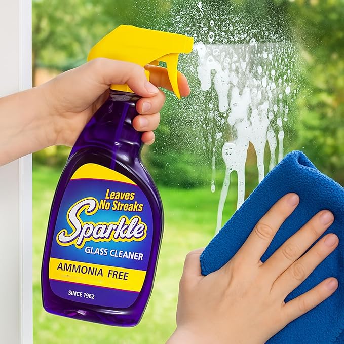 Sparkle Glass Cleaner, Ammonia-Free Streak-Free Formula, 33.8 fl oz Spray Bottle, Safe for Windows, Mirrors & Glass Surfaces (Pack of 4)