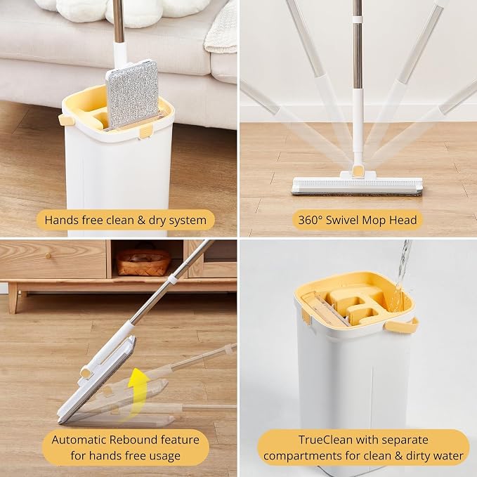 True & Tidy Bucket with Pump System with 4 Mop Pads Bundle