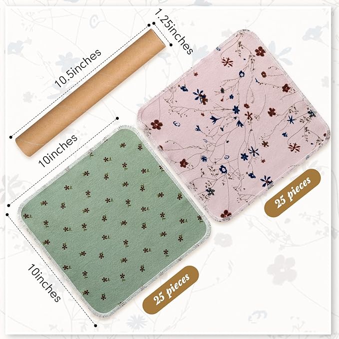 Redbaker 50 Pcs Reusable Paper Towels Paperless Reusable Cotton Cloths Toilet Absorbent Washable Paper Towels with Roll Kitchen Dishcloth for Kitchen Paperless Dishcloths(Little Flower)
