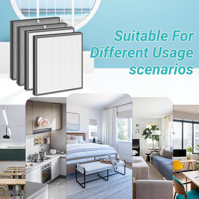 4 Packs HE400 Replacement Filter Compatible with Shark HE400 HE401 HE402 HE405 4 Fans Series Air Purifi-er HE401C, HE401NP, HE402C, UA415, Compare Part No. HE4FKBAS, HE4FKPET, HE4FKPETMB, HE4FKPRO