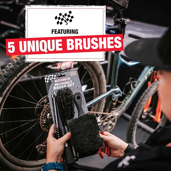 Finish Line Easy-Pro 5 Piece Mechanic’s Bicycle Cleaning Brush Set – Professional-Grade Kit with Chain Keeper, Durable Multi-Surface Brushes | bike-cleaning-tools