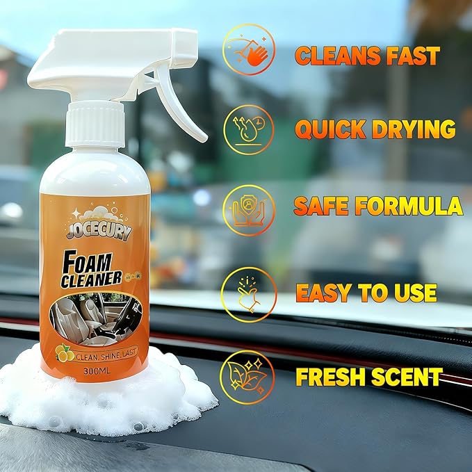 Jocecury 2Pcs Multi-Purpose Foam Cleaner, 600ML Car Interior Cleaner for Leather Seats, Fabric, Vinyl & Carpet, No Rinse Interior Detailer Spray for Shoes, Clothes & Home Surfaces