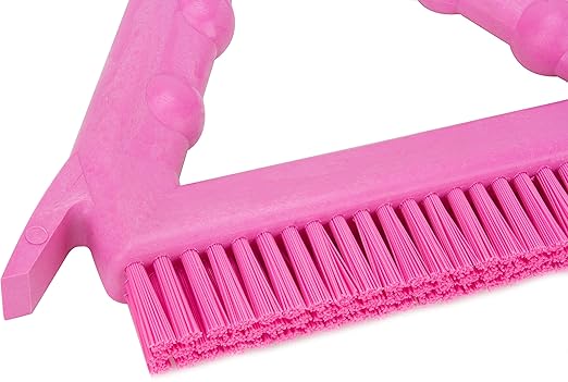 SPARTA Plastic Commercial Grout Brush, Triangle-Shaped Scrub Brush with Scraper and Two Threaded Holes for Attaching Handle (Sold Separately), 9 x 7 x 7 Inches, Pink