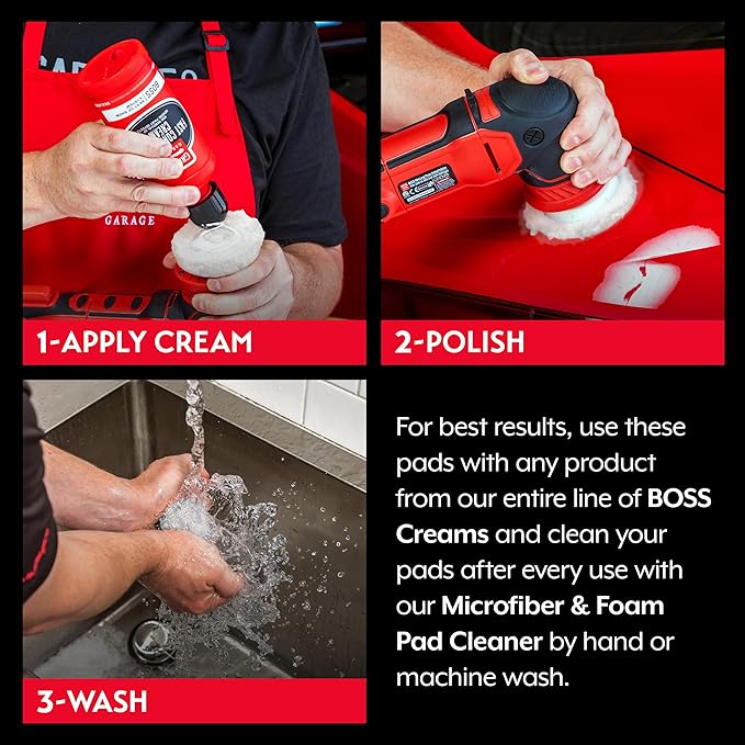 Griot's Garage BOSS Microfiber Fast Cutting Pads for Car Detailing, Polishing and Maximum Paint Correction, Orbital Polisher Buffing Pads, 3”, Set of 3