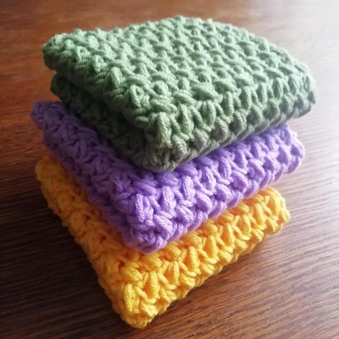 Cotton Dish Rags Pack Crochet Reusable Dish Cloth Yellow Green Lilac Widely Use Granny Square Set 3 Knitted Absorbent Flap