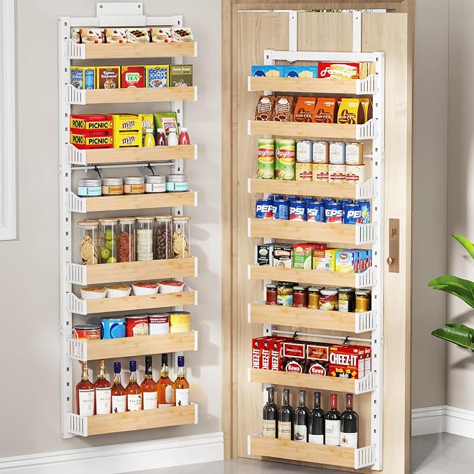 Over The Door Pantry Organizer, Adjustable & Stable Hanging Spice Rack for Kitchen, Bathroom, Bedroom, and Baby Essentials Storage