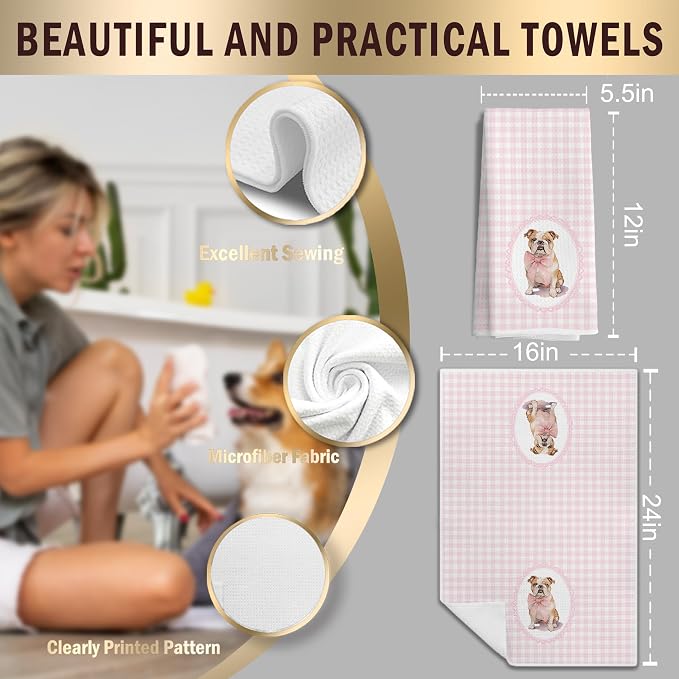 Coquette Pink Bow French Bulldog Dog Kitchen Hand Towels for Bathroom, French Bulldog Gifts for Women, Coquette Pink Goldendoodle Dog Girly Bathroom Kitchen Decor, 16x24 Inches