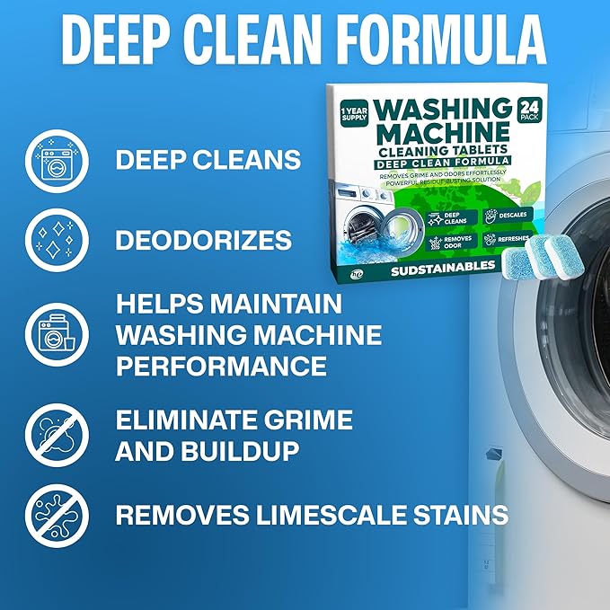 Washing Machine Cleaning tablets bundle with 100 Sheets Fresh Linen Laundry Detergent