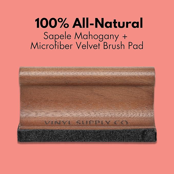 3-in-1 Ultimate Vinyl Record Cleaning Kit 100% All-Natural Sapele Mahogany Wood Vinyl Cleaning Kit - Goat Hair Vinyl Record Brush, Velvet Brush Pad, & Stylus Brush Cleaner