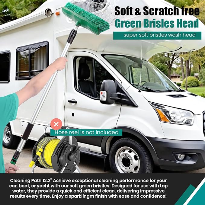 76.7" Sturdy Handle Water Push Floor Broom Green Bristles Cleaning Path 12.2" for Soft Cleaning Car Wash Boat and Solar Panel Black for Hard Floor Clean