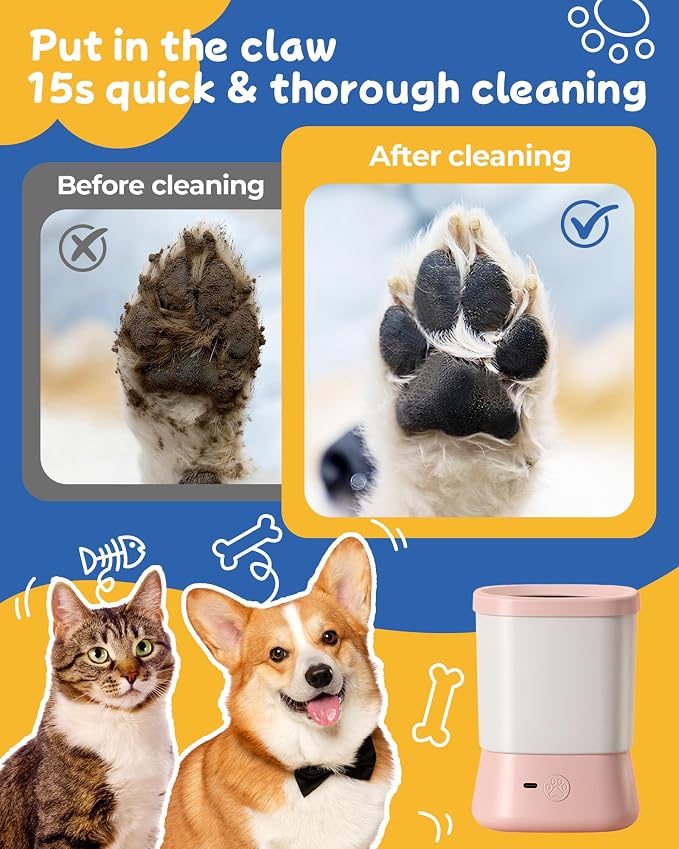 Electric Dog Paw Cleaner for Dogs，2 Speeds Automatic Dog Foot Paw Washer for Small Medium to Large Cat Dog Pet (Pink)