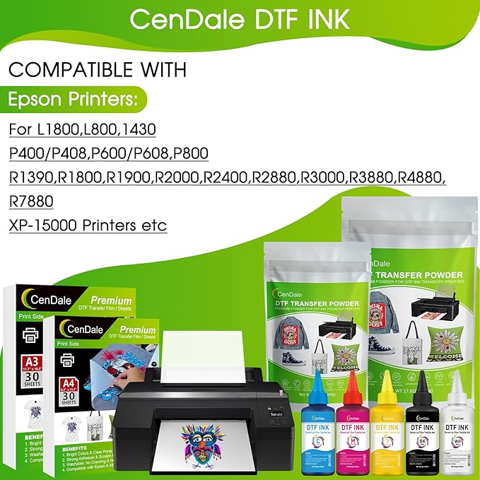 CenDale Premium DTF Yellow Ink - 500ML DTF Transfer Ink for PET Film, Refill DTF Ink Yellow for Epson ET-8550, L1800, L800, R2400, R1390, P400, P800, XP15000, Heat Transfer Printing Direct to Film