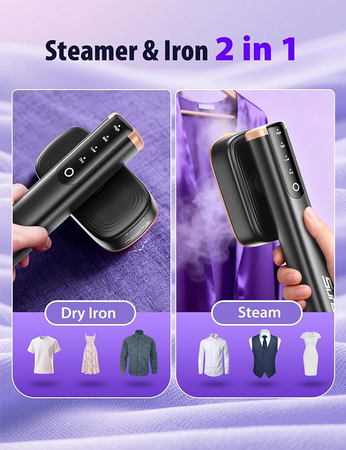 Travel Steamer for Clothes with 180 ml Water Tanks,15s Fast Heat-up,24 g/min Strong Steam Performance, Portable Garment Steamer with Touch Control, LED Display, Steam Iron Black