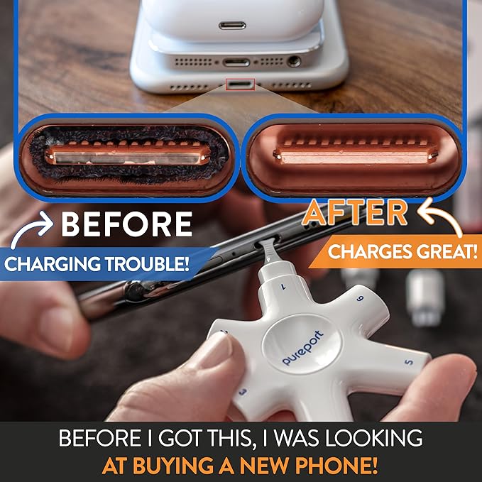 PurePort USB-C Multi-Tool Phone Cleaning Kit | Clean Repair & Restore Cell Phone Tablet & Laptop USB C Ports & Cables | Fix Unreliable & Bad Connections | Extend The Life of Your Tech Devices (Black)