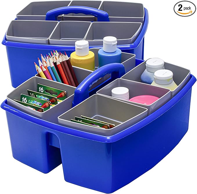 Storex Large Classroom Caddy with Cups, 13 x 11 x 6.575 Inches, Blue, Case of 2 (00985U02C)