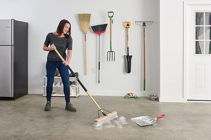 Harper 24 Inch Indoor Smooth-Surface Push Broom with Flagged Bristles for Sand, Saw Dust, Wood Shavings and Pet Hair in Garages, Warehouses, and Workshops