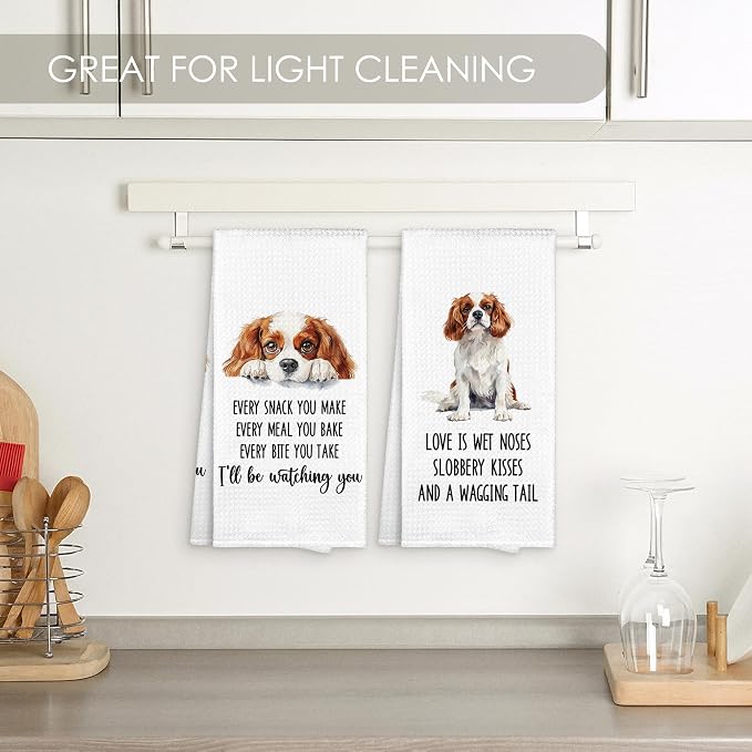Cavalier King Charles Spaniel Kitchen Towel Gifts for Dog Lovers Decorative Set of 2, Dog Dish Towels Dishcloths Tea Towels, Cocker Spaniel Microfiber Hand Towel for Kitchen Bathroom Decor 16x24