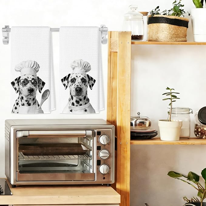 Funny Dalmatian Kitchen Towels Set of 2, Dog Kitchen Bar Accessories, Dog Chef Gifts for Women Decorative Hand Towels for Kitchen Decor, Dalmatian Lovers Dish Tea Towel, 16x24 Inch