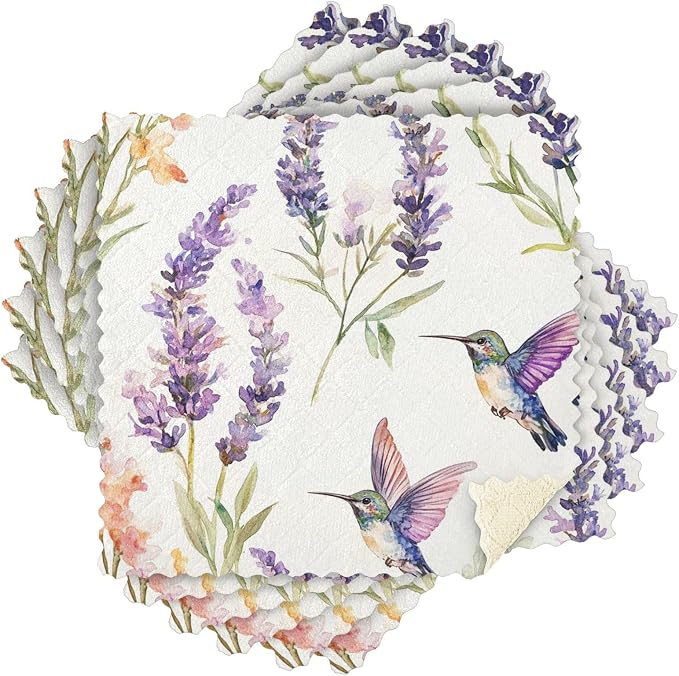 Lavender Hummingbird Kitchen Towels Dish Cloths Set of 6 Microfiber Cleaning Cloths for Cars Super Absorbent Machine