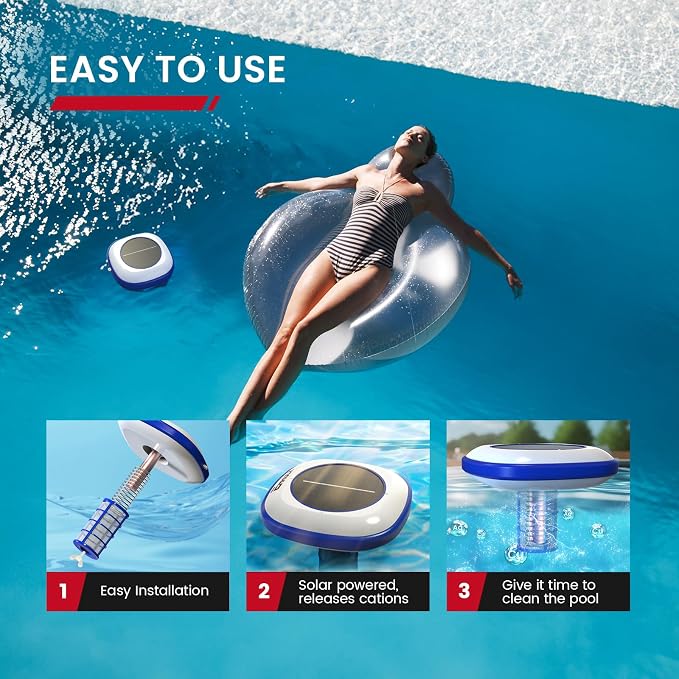 Enhulk PI25 Solar Pool Ionizer, Floating Copper Ionizer for Pool - Cleans Pools Up to 45,000 Gallons, Ideal for Above Ground, In-Ground Pools, Spas, and Hot Tubs