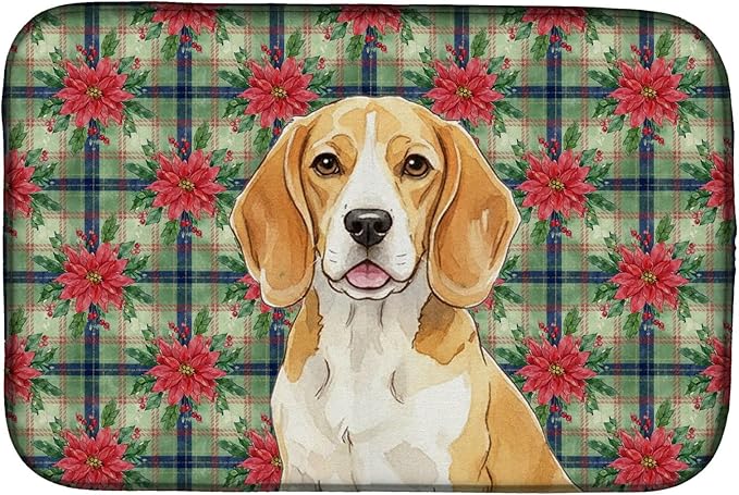 Caroline's Treasures Lemon and White Beagle Christmas PoinsettIas Dish Drying Mat Absorbent Dish Drying Mat Pad for Kitchen Counter Dish Drainer Mat for Countertop, 14 x 21", Multicolor