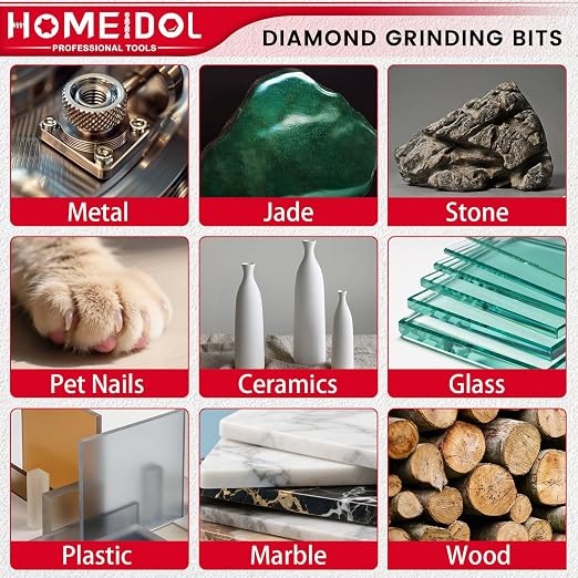 40Pcs Diamond Burr Bits Compatible with Dremel Polishing Kit, HOMEIDOL Diamond Bits for Dremel Tool Accessories, 1" Radial Bristle Disc Kit with 1/8" Shank Engraving Bits for Stone Ceramics Metal