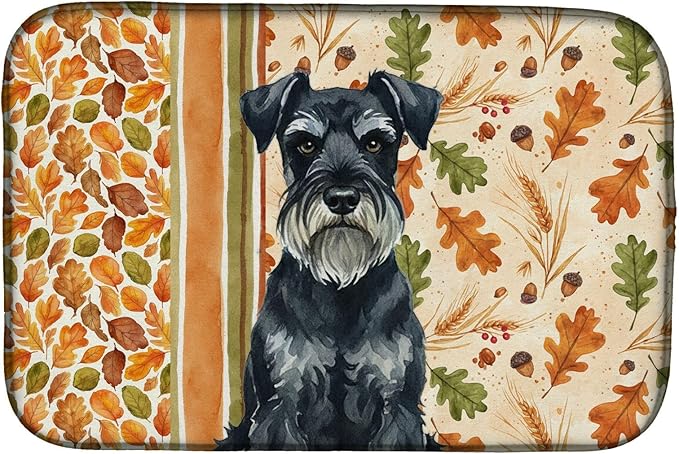Caroline's Treasures Standard Schnauzer Heirloom Fall Dish Drying Mat Absorbent Dish Drying Mat Pad for Kitchen Counter Dish Drainer Mat for Countertop, 14 x 21", Multicolor