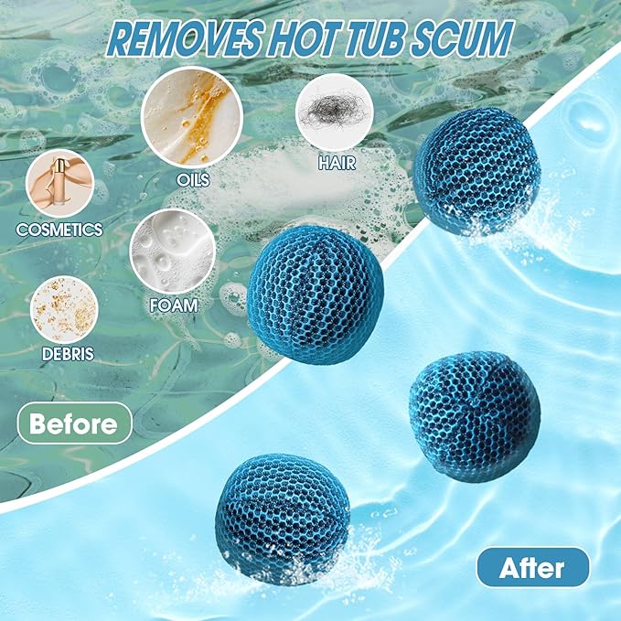 Hot Tub Scum Absorber, Spa & Pool Scum Eliminating Balls,Hot Tub Scum Balls,Scum Sponge for Spa Hot Tub, Hot Tub Accessories, Oil Absorbing Sponge for Hot Tub Skimmer (Blue-4 Pack)