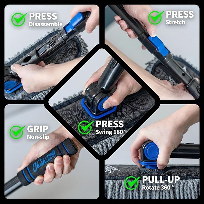 Flash Dog Microfiber Car Duster Exterior - Scratch Free Waterless Cleaning Brush for Cars/SUV/Truck Roofs, Windshields | Telescopic Aluminum Alloy Handle