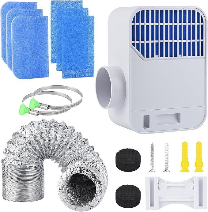 2025 New Upgraded Indoor Dryer Vent Kit for Electric Clothes Dryer, 3-in-1 Indoor Dryer Lint Trap with 6 Polyester Filter&10ft Dryer Vent Hose,Enhance Air Quality,Energy Efficient Water Drawer System