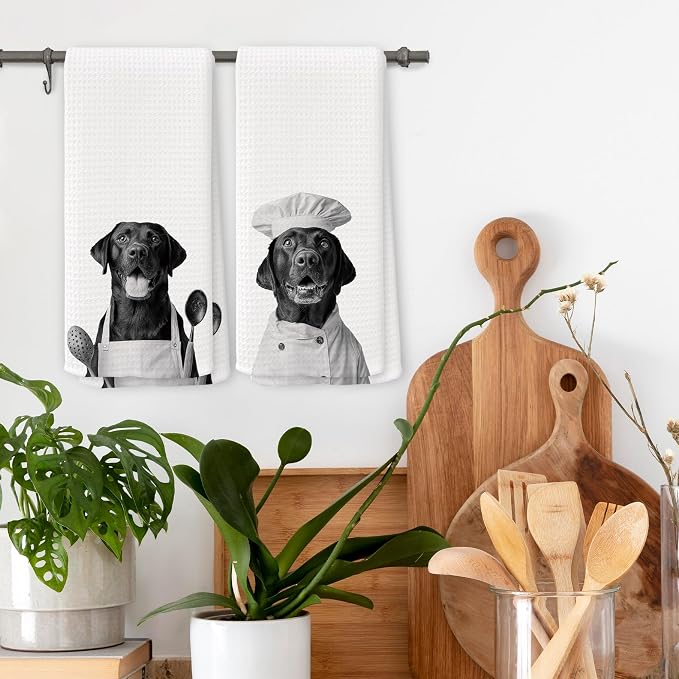 Funny Chef Labrador Retriever Kitchen Towels Set of 2, Labrador Retriever Gifts for Women Dish Tea Towels for Kitchen, Dog Mom Lovers Owner Gifts Decorative Hand Towel, 16x24 Inch