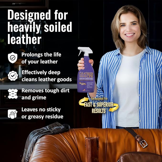 Leather CPR Heavy Duty Leather Cleaner 22oz, Car Leather CPR Cleaner and Conditioner Companion for Heavily Soiled Car Seats, Couches, Purses, Boots, Saddles, Purses & Shoes