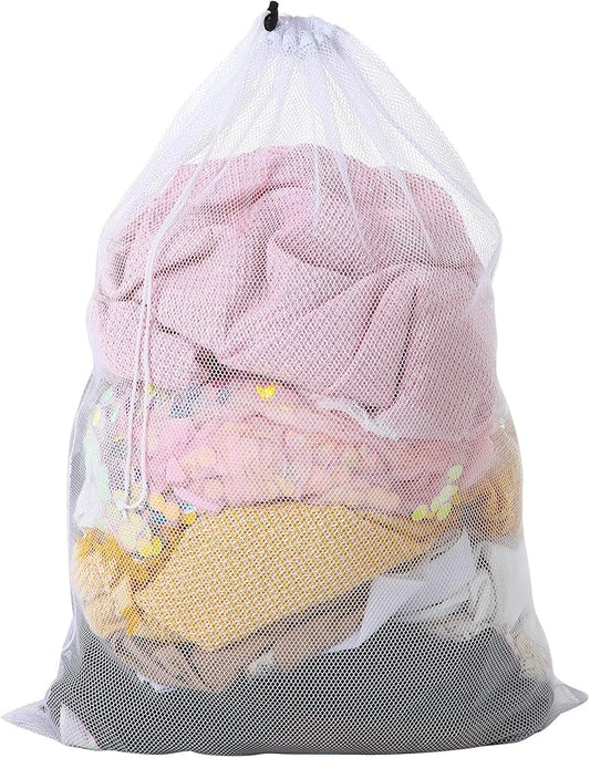 Berlune Large Mesh Laundry Bags, 24 x 36 Inch Bulk Wash Set with Drawstring for Commercial Use, Dorms, Vacation Rentals, Laundromats, Apartments & Facilities (White,1)