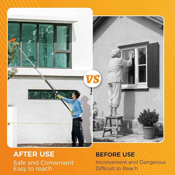20 Feet High Reach Window Squeegee with 5-20Ft Extension Pole, Window Cleaner Tool with 5-Stage Telescoping Pole, Window Cleaning Kit with Rotatable Head