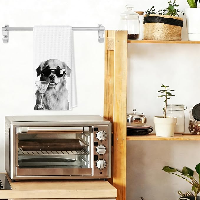 Funny Golden Retriever Cocktail Bar Kitchen Towels, Golden Retriever Gifts Decorative Hand Towels for Kitchen Decor, Dog Mom Dad Lovers Owner Gifts Dish Tea Towel, 16x24 Inch