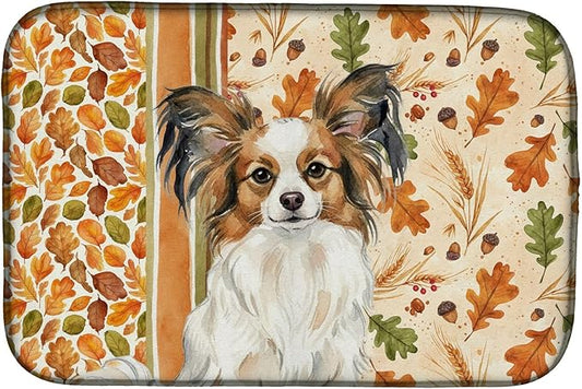 Caroline's Treasures White with Sable Papillon Heirloom Fall Dish Drying Mat Absorbent Dish Drying Mat Pad for Kitchen Counter Dish Drainer Mat for Countertop, 14 x 21", Multicolor